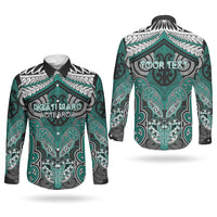 Aotearoa Iwi Ngati Maru Personalised Couples Matching Puletasi and Long Sleeve Button Shirt Maori Kowhaiwhai Pattern