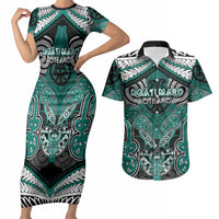Aotearoa Iwi Ngati Maru Personalised Couples Matching Short Sleeve Bodycon Dress and Hawaiian Shirt Maori Kowhaiwhai Pattern