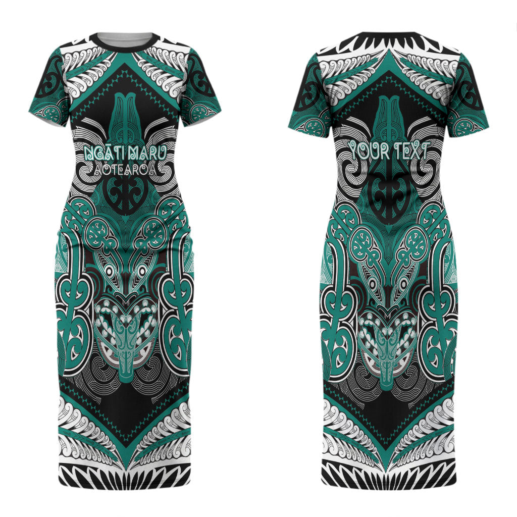 Aotearoa Iwi Ngati Maru Personalised Couples Matching Short Sleeve Bodycon Dress and Long Sleeve Button Shirt Maori Kowhaiwhai Pattern