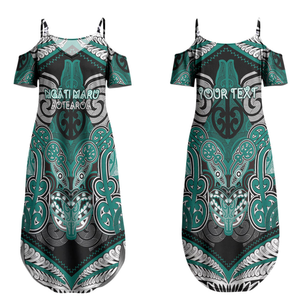 Aotearoa Iwi Ngati Maru Personalised Couples Matching Summer Maxi Dress and Long Sleeve Button Shirt Maori Kowhaiwhai Pattern