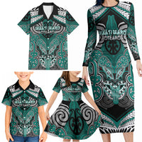 Aotearoa Iwi Ngati Maru Personalised Family Matching Long Sleeve Bodycon Dress and Hawaiian Shirt Maori Kowhaiwhai Pattern