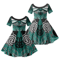 Aotearoa Iwi Ngati Maru Personalised Family Matching Off Shoulder Short Dress and Hawaiian Shirt Maori Kowhaiwhai Pattern