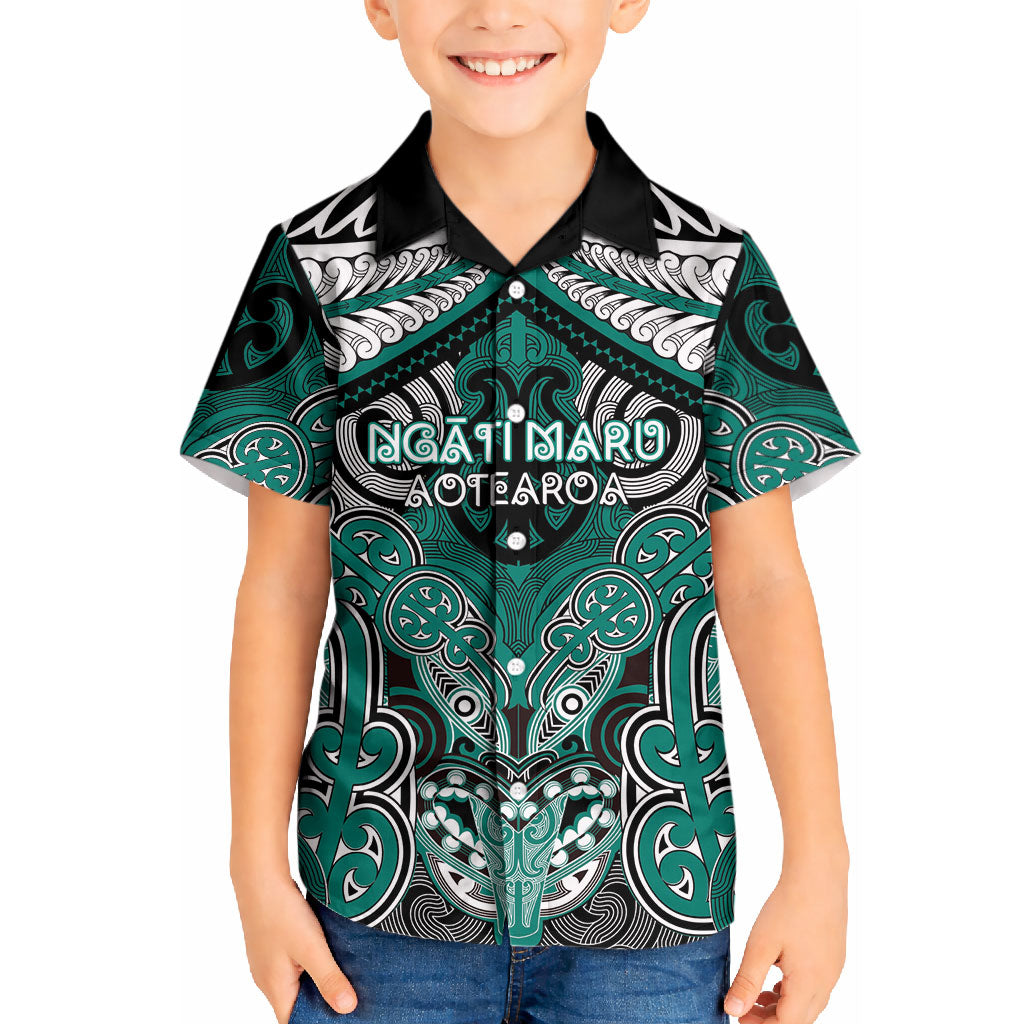 Aotearoa Iwi Ngati Maru Personalised Kid Hawaiian Shirt Maori Kowhaiwhai Pattern