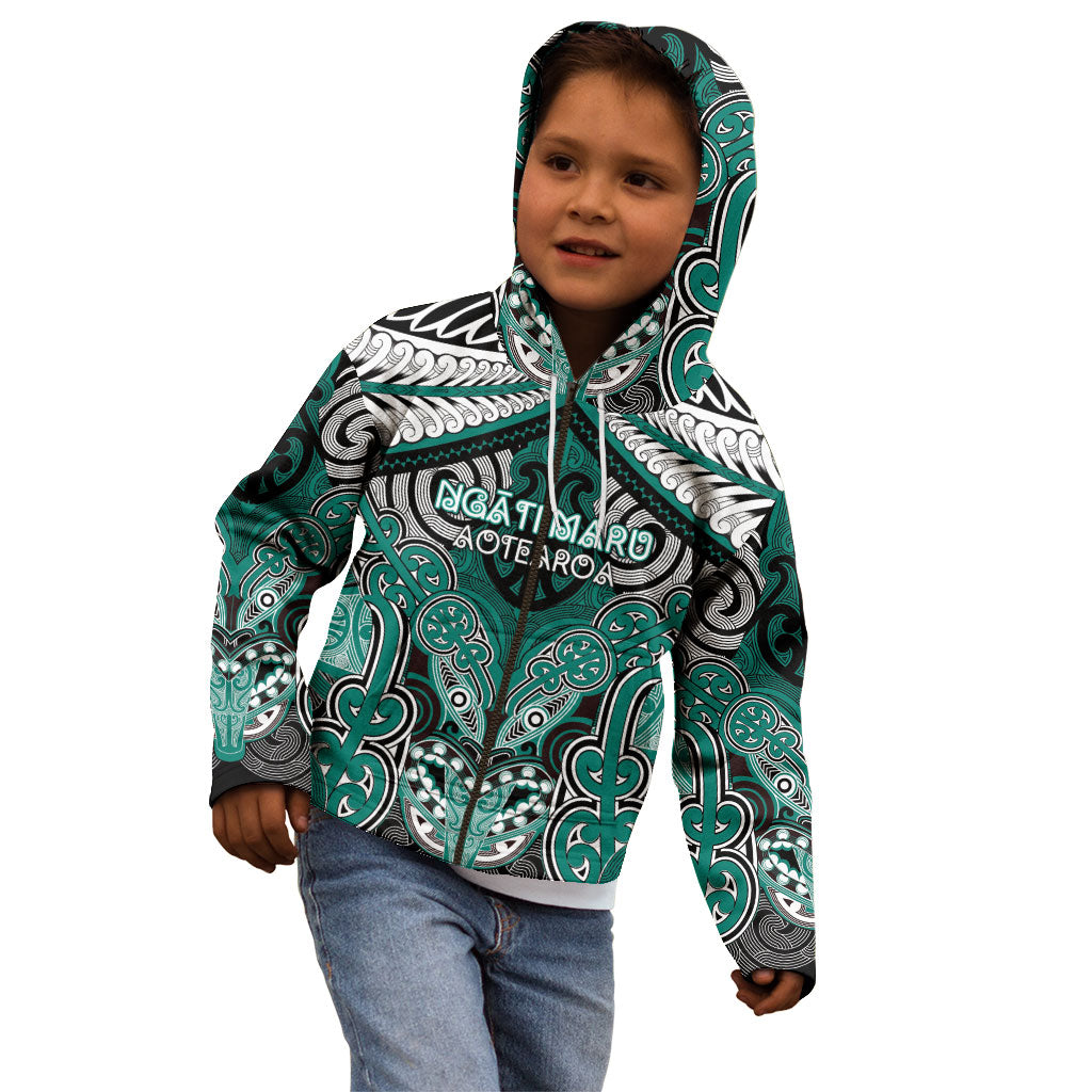 Aotearoa Iwi Ngati Maru Personalised Kid Hoodie Maori Kowhaiwhai Pattern