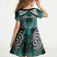 Aotearoa Iwi Ngati Maru Personalised Kid Short Sleeve Dress Maori Kowhaiwhai Pattern