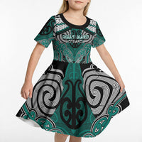 Aotearoa Iwi Ngati Maru Personalised Kid Short Sleeve Dress Maori Kowhaiwhai Pattern