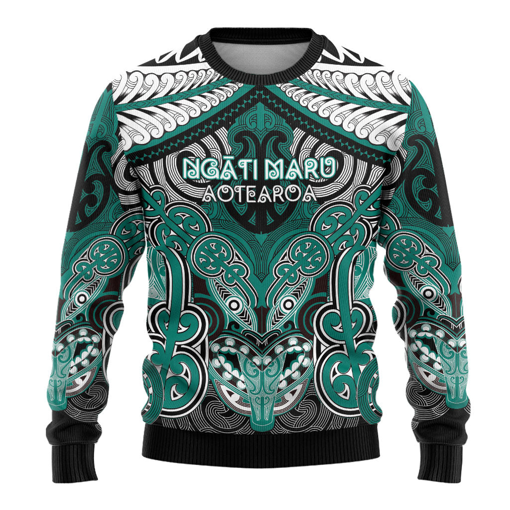 Aotearoa Iwi Ngati Maru Personalised Ugly Christmas Sweater Maori Kowhaiwhai Pattern
