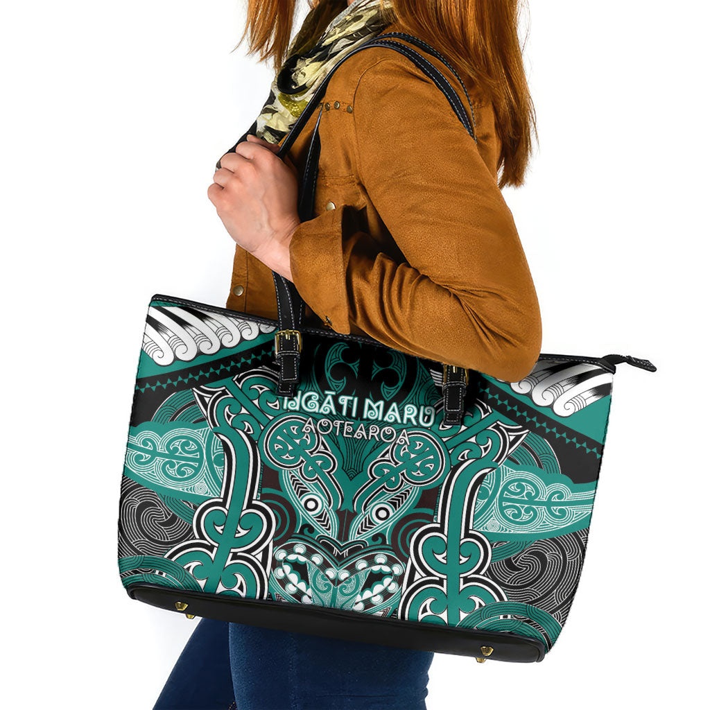 Aotearoa Iwi Ngati Maru Leather Tote Bag Maori Kowhaiwhai Pattern