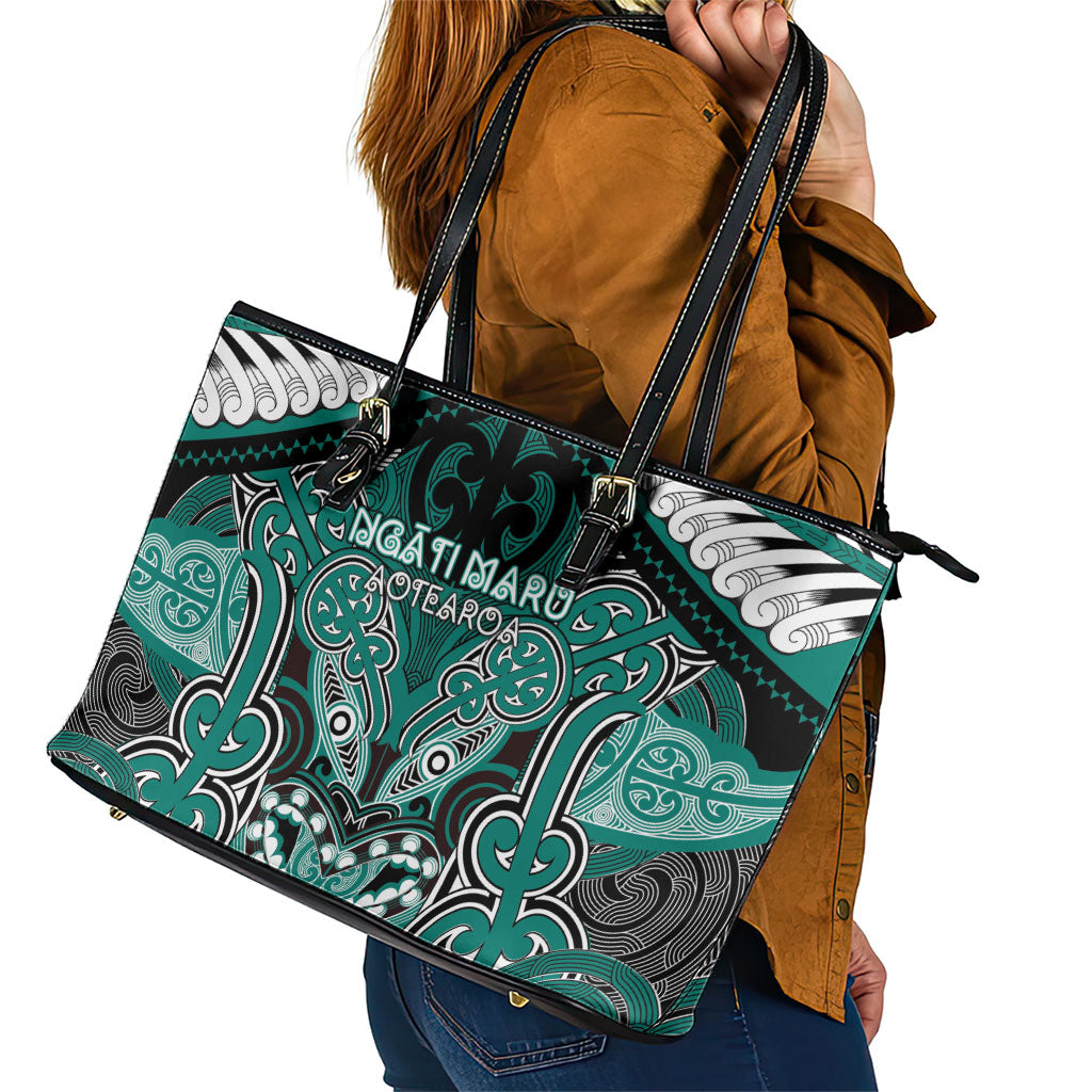 Aotearoa Iwi Ngati Maru Leather Tote Bag Maori Kowhaiwhai Pattern