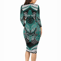 Aotearoa Iwi Ngati Maru Personalised Long Sleeve Bodycon Dress Maori Kowhaiwhai Pattern