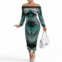 Aotearoa Iwi Ngati Maru Personalised Off The Shoulder Long Sleeve Dress Maori Kowhaiwhai Pattern