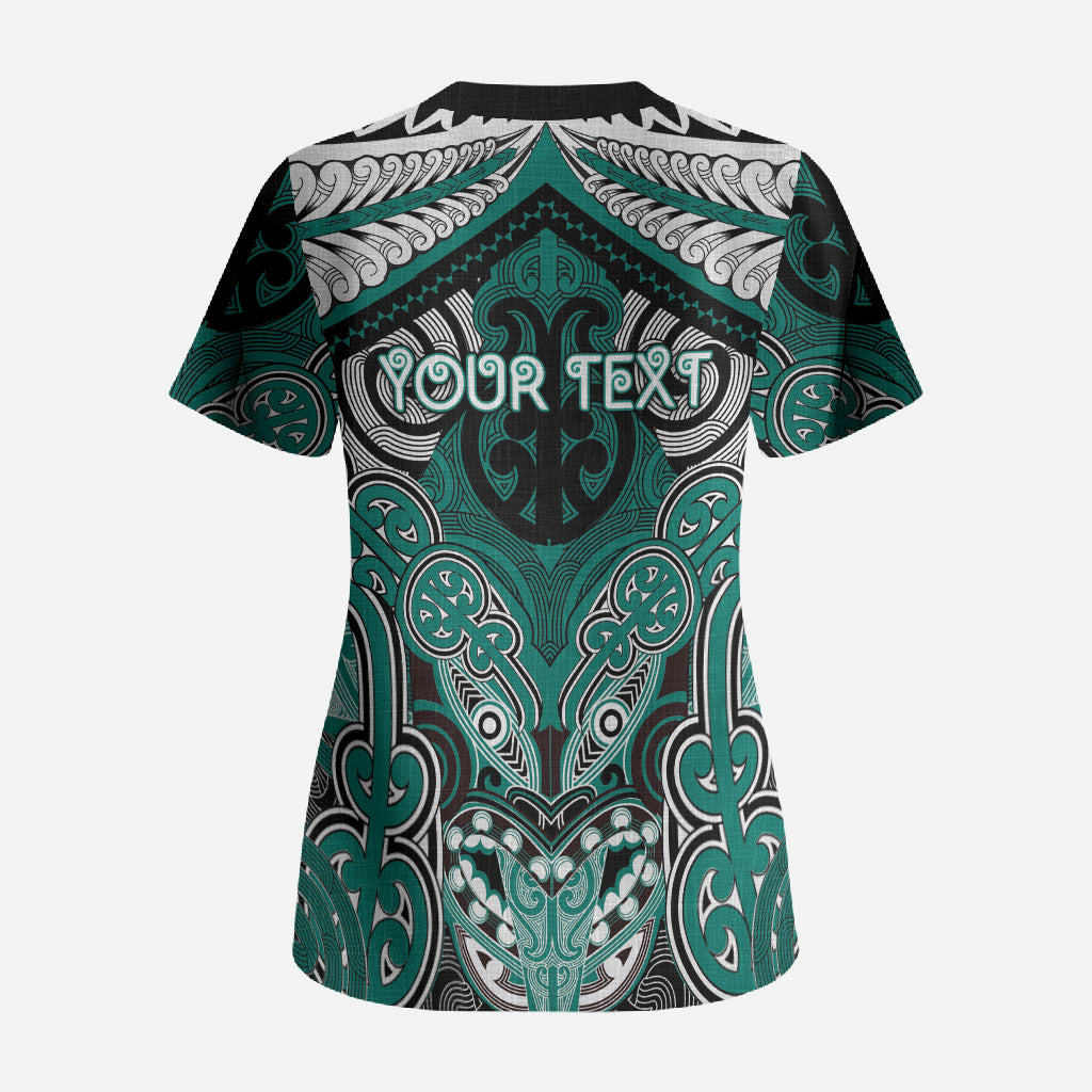 Aotearoa Iwi Ngati Maru Personalised Scrub Top Maori Kowhaiwhai Pattern