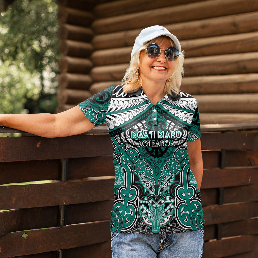 Aotearoa Iwi Ngati Maru Personalised Women Polo Shirt Maori Kowhaiwhai Pattern