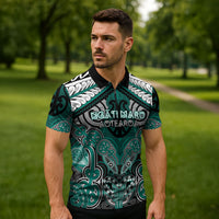 Aotearoa Iwi Ngati Maru Personalised Zipper Polo Shirt Maori Kowhaiwhai Pattern