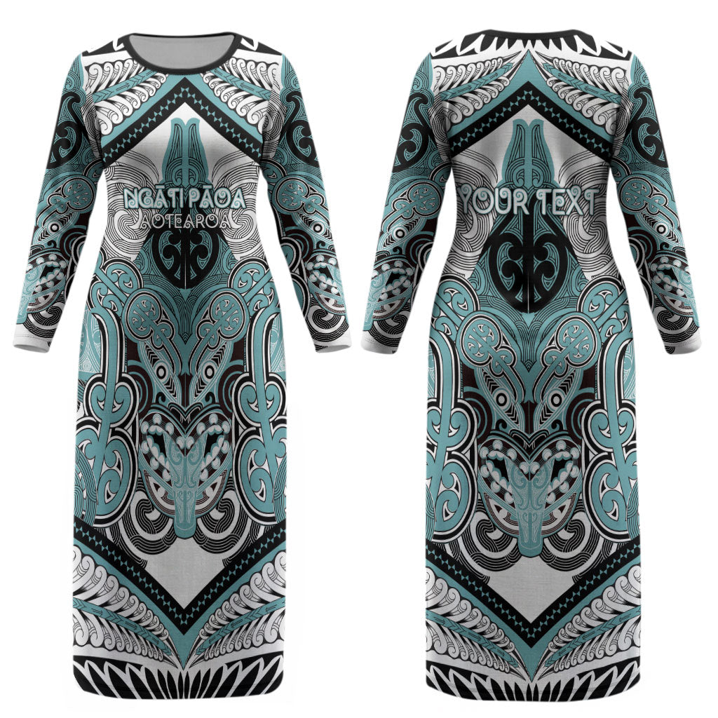 Aotearoa Iwi Ngati Paoa Personalised Couples Matching Long Sleeve Bodycon Dress and Hawaiian Shirt Maori Kowhaiwhai Pattern