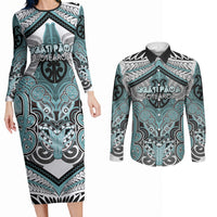 Aotearoa Iwi Ngati Paoa Personalised Couples Matching Long Sleeve Bodycon Dress and Long Sleeve Button Shirt Maori Kowhaiwhai Pattern
