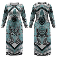 Aotearoa Iwi Ngati Paoa Personalised Couples Matching Long Sleeve Bodycon Dress and Long Sleeve Button Shirt Maori Kowhaiwhai Pattern