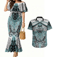 Aotearoa Iwi Ngati Paoa Personalised Couples Matching Mermaid Dress and Hawaiian Shirt Maori Kowhaiwhai Pattern