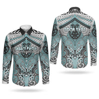 Aotearoa Iwi Ngati Paoa Personalised Couples Matching Off Shoulder Maxi Dress and Long Sleeve Button Shirt Maori Kowhaiwhai Pattern