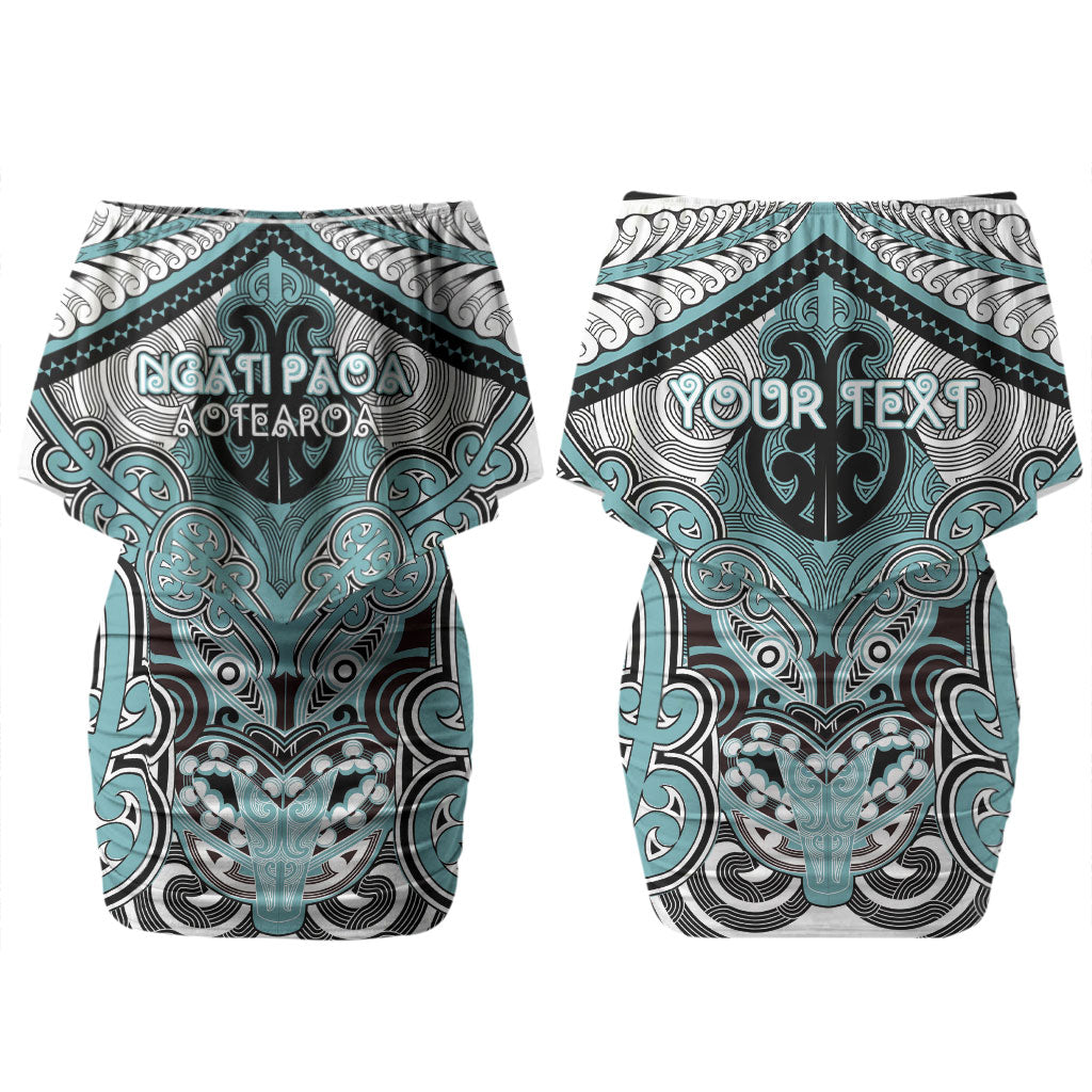 Aotearoa Iwi Ngati Paoa Personalised Couples Matching Off Shoulder Short Dress and Hawaiian Shirt Maori Kowhaiwhai Pattern