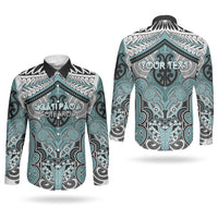 Aotearoa Iwi Ngati Paoa Personalised Couples Matching Off The Shoulder Long Sleeve Dress and Long Sleeve Button Shirt Maori Kowhaiwhai Pattern
