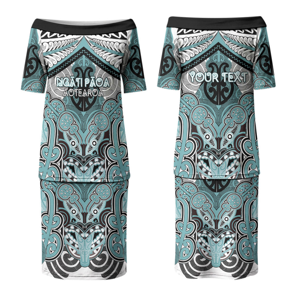 Aotearoa Iwi Ngati Paoa Personalised Couples Matching Puletasi and Long Sleeve Button Shirt Maori Kowhaiwhai Pattern
