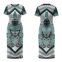 Aotearoa Iwi Ngati Paoa Personalised Couples Matching Short Sleeve Bodycon Dress and Hawaiian Shirt Maori Kowhaiwhai Pattern