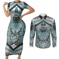 Aotearoa Iwi Ngati Paoa Personalised Couples Matching Short Sleeve Bodycon Dress and Long Sleeve Button Shirt Maori Kowhaiwhai Pattern