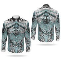 Aotearoa Iwi Ngati Paoa Personalised Couples Matching Short Sleeve Bodycon Dress and Long Sleeve Button Shirt Maori Kowhaiwhai Pattern
