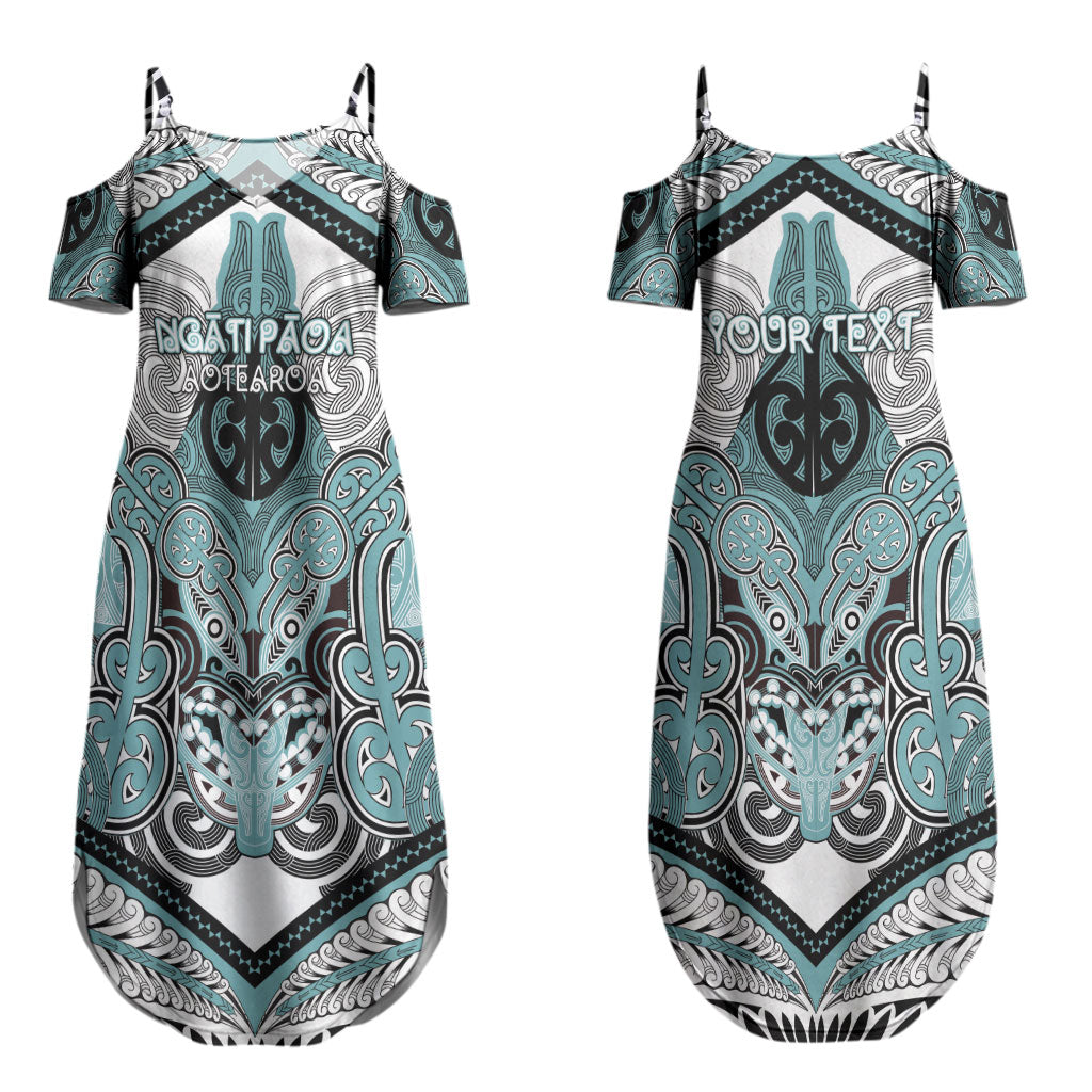 Aotearoa Iwi Ngati Paoa Personalised Couples Matching Summer Maxi Dress and Long Sleeve Button Shirt Maori Kowhaiwhai Pattern