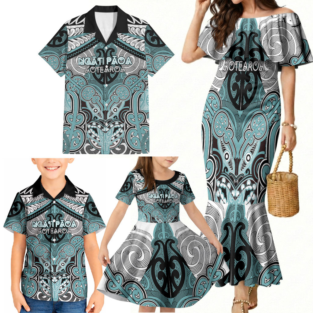 Aotearoa Iwi Ngati Paoa Personalised Family Matching Mermaid Dress and Hawaiian Shirt Maori Kowhaiwhai Pattern