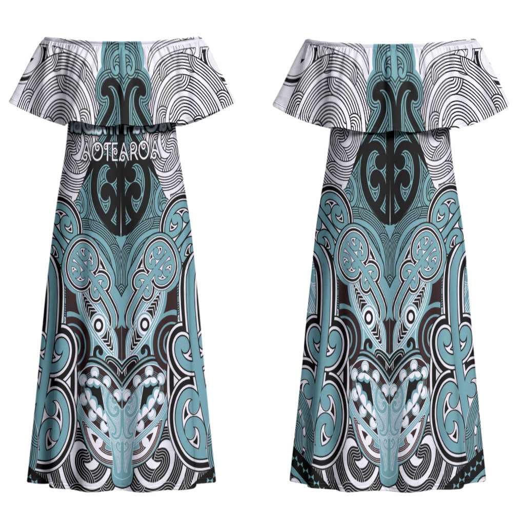 Aotearoa Iwi Ngati Paoa Personalised Family Matching Off Shoulder Maxi Dress and Hawaiian Shirt Maori Kowhaiwhai Pattern