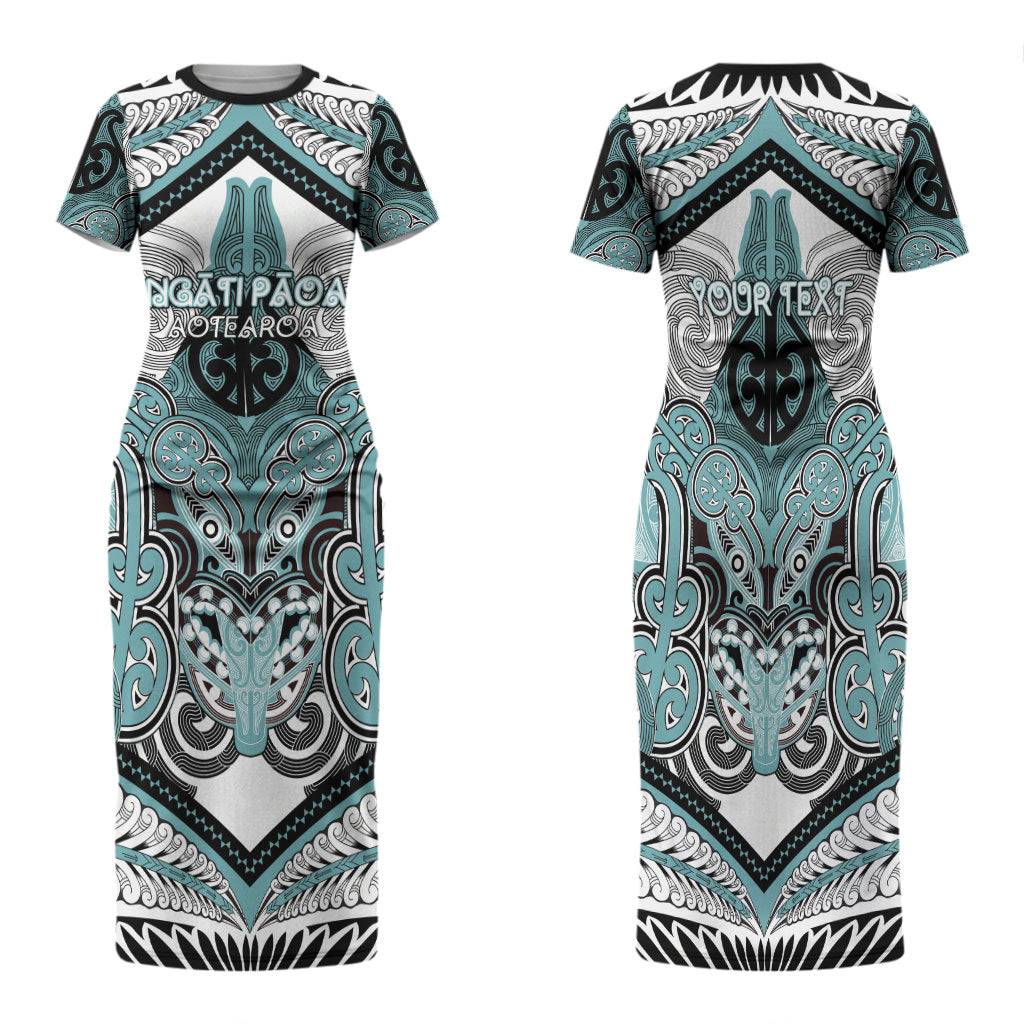 Aotearoa Iwi Ngati Paoa Personalised Family Matching Short Sleeve Bodycon Dress and Hawaiian Shirt Maori Kowhaiwhai Pattern