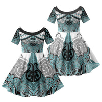 Aotearoa Iwi Ngati Paoa Personalised Family Matching Short Sleeve Bodycon Dress and Hawaiian Shirt Maori Kowhaiwhai Pattern