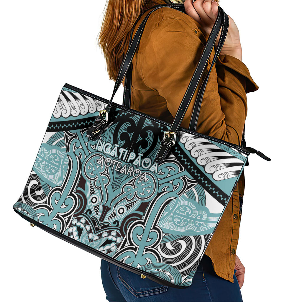 Aotearoa Iwi Ngati Paoa Leather Tote Bag Maori Kowhaiwhai Pattern