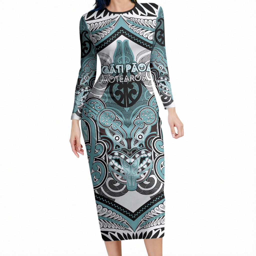 Aotearoa Iwi Ngati Paoa Personalised Long Sleeve Bodycon Dress Maori Kowhaiwhai Pattern