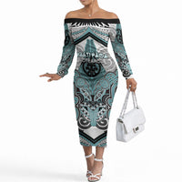 Aotearoa Iwi Ngati Paoa Personalised Off The Shoulder Long Sleeve Dress Maori Kowhaiwhai Pattern