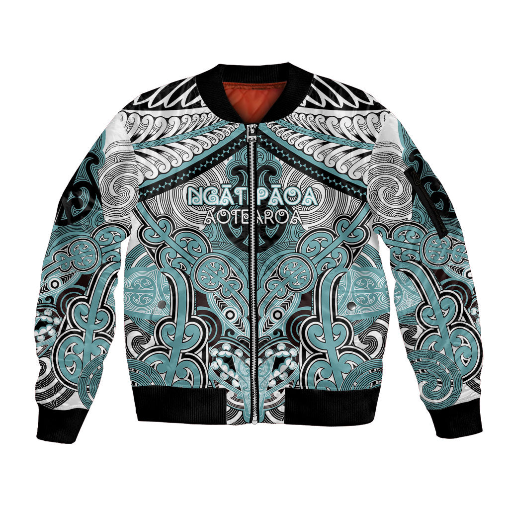 Aotearoa Iwi Ngati Paoa Personalised Sleeve Zip Bomber Jacket Maori Kowhaiwhai Pattern