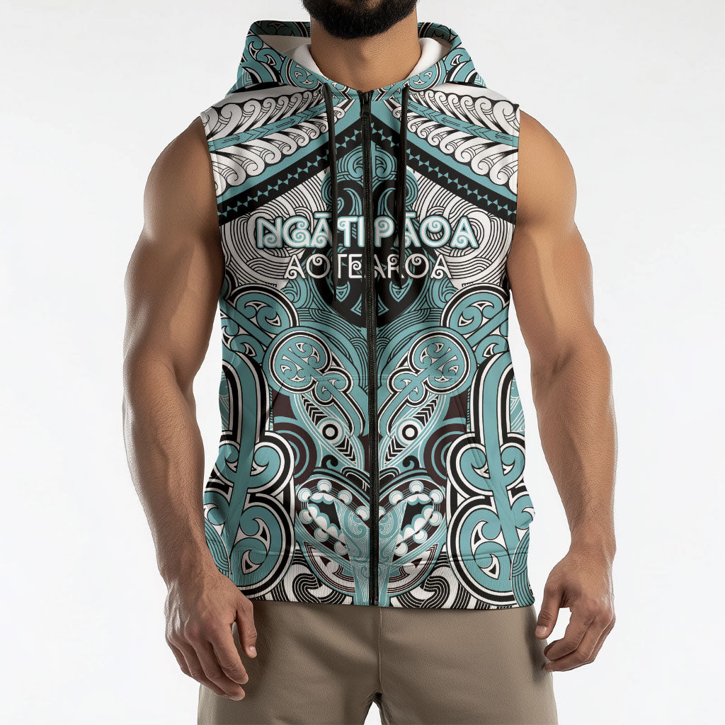 Aotearoa Iwi Ngati Paoa Personalised Sleeveless Zip Hoodie Maori Kowhaiwhai Pattern