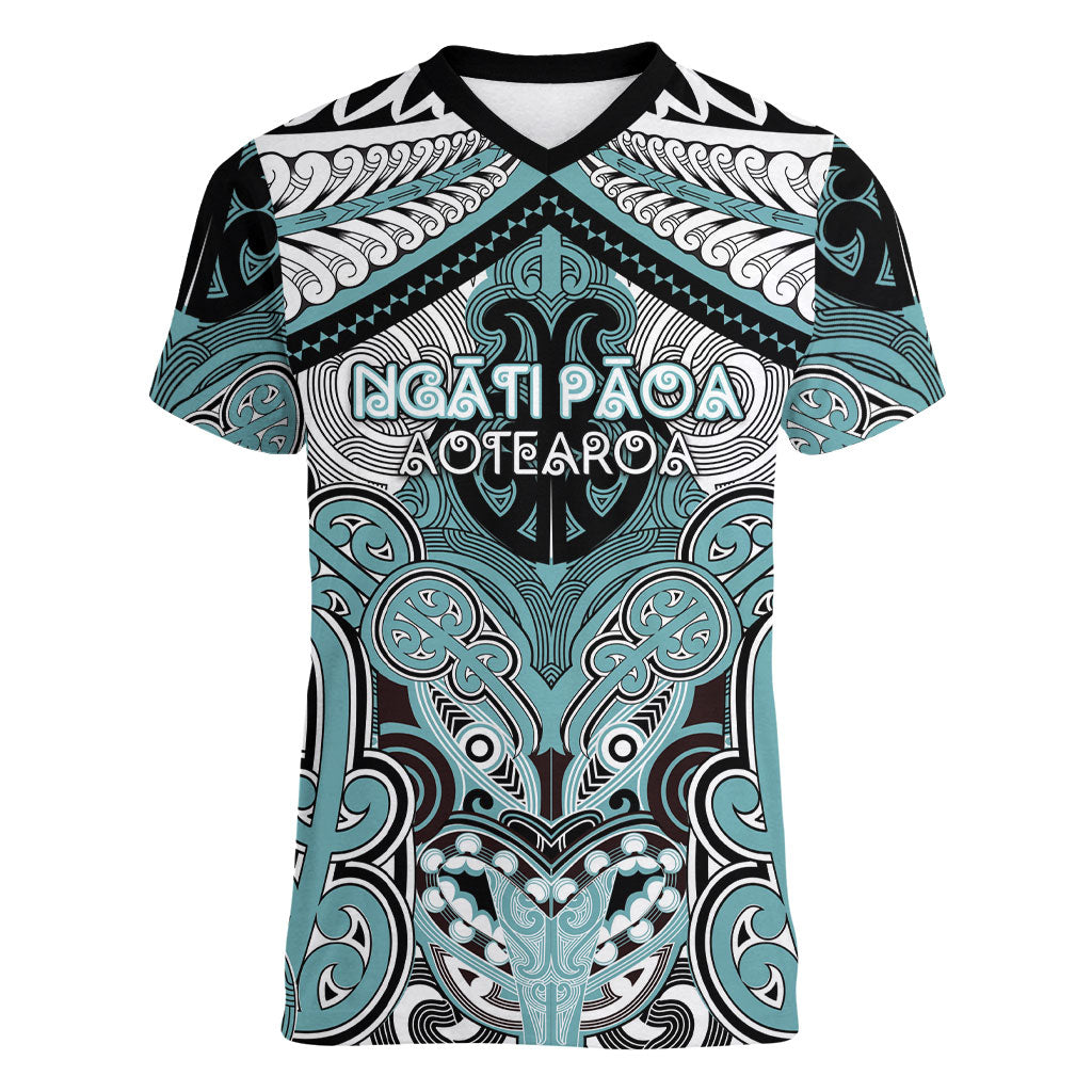 Aotearoa Iwi Ngati Paoa Personalised Women V-Neck T-Shirt Maori Kowhaiwhai Pattern