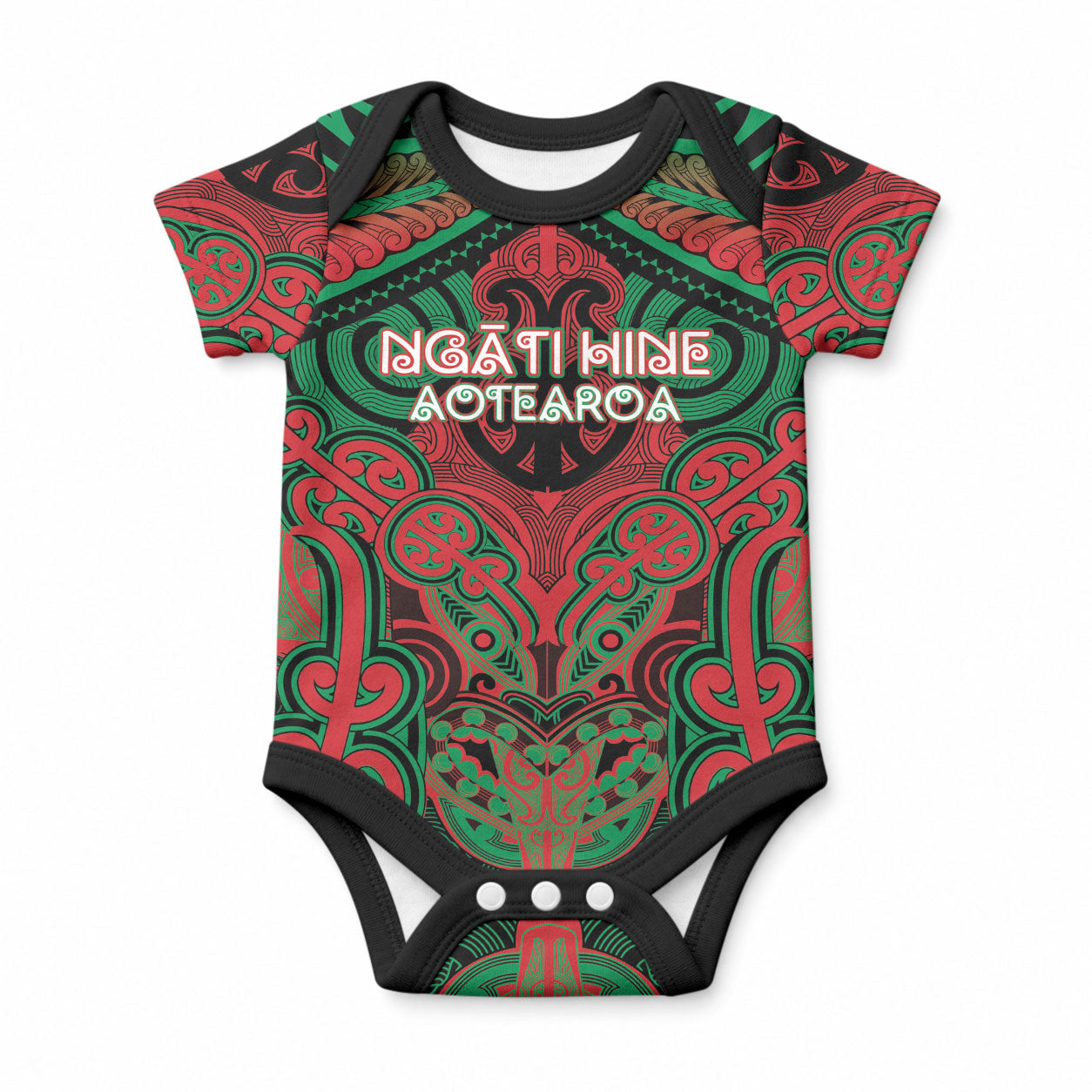 Aotearoa Iwi Ngati Hine Personalised Baby Onesie Maori Kowhaiwhai Pattern