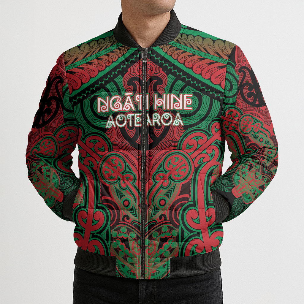 Aotearoa Iwi Ngati Hine Personalised Bomber Puffer Jacket Maori Kowhaiwhai Pattern