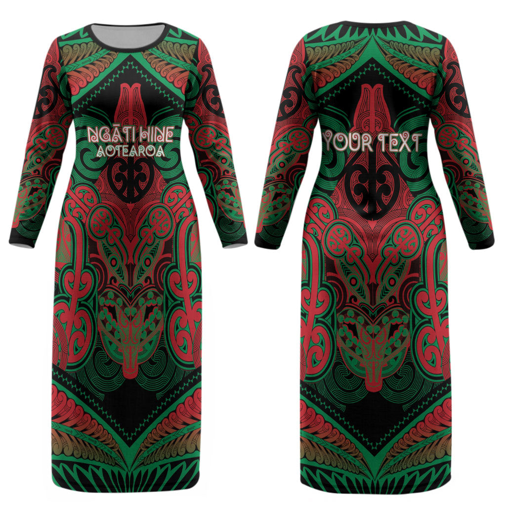 Aotearoa Iwi Ngati Hine Personalised Couples Matching Long Sleeve Bodycon Dress and Hawaiian Shirt Maori Kowhaiwhai Pattern