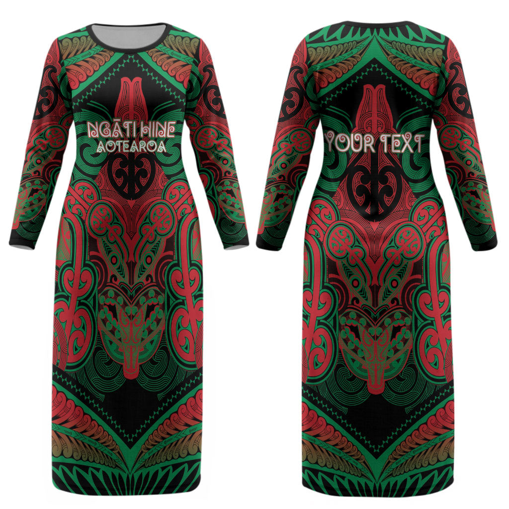 Aotearoa Iwi Ngati Hine Personalised Couples Matching Long Sleeve Bodycon Dress and Long Sleeve Button Shirt Maori Kowhaiwhai Pattern