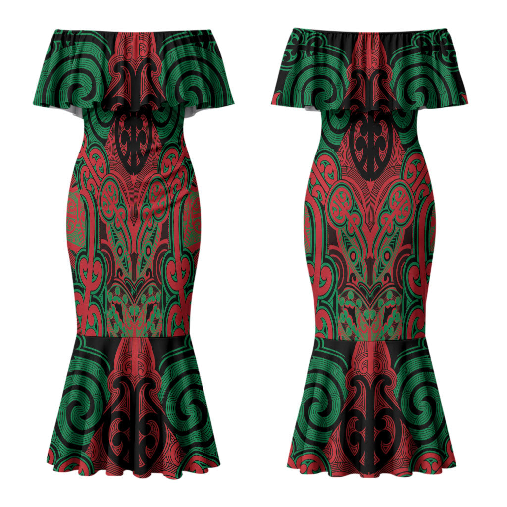 Aotearoa Iwi Ngati Hine Personalised Couples Matching Mermaid Dress and Long Sleeve Button Shirt Maori Kowhaiwhai Pattern