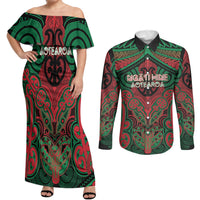 Aotearoa Iwi Ngati Hine Personalised Couples Matching Off Shoulder Maxi Dress and Long Sleeve Button Shirt Maori Kowhaiwhai Pattern
