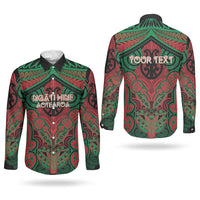 Aotearoa Iwi Ngati Hine Personalised Couples Matching Off Shoulder Maxi Dress and Long Sleeve Button Shirt Maori Kowhaiwhai Pattern