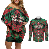 Aotearoa Iwi Ngati Hine Personalised Couples Matching Off Shoulder Short Dress and Long Sleeve Button Shirt Maori Kowhaiwhai Pattern