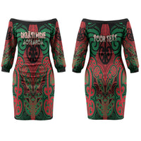 Aotearoa Iwi Ngati Hine Personalised Couples Matching Off The Shoulder Long Sleeve Dress and Long Sleeve Button Shirt Maori Kowhaiwhai Pattern