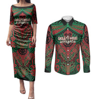 Aotearoa Iwi Ngati Hine Personalised Couples Matching Puletasi and Long Sleeve Button Shirt Maori Kowhaiwhai Pattern
